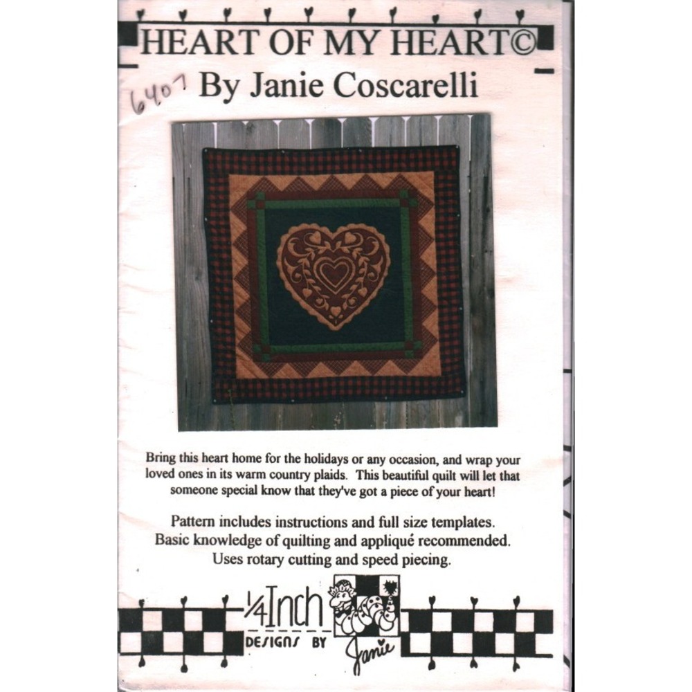 Heart of My Heart Quilt Pattern‎ Janie Coscarelli 1/4 Inch Designs Vintage 1995